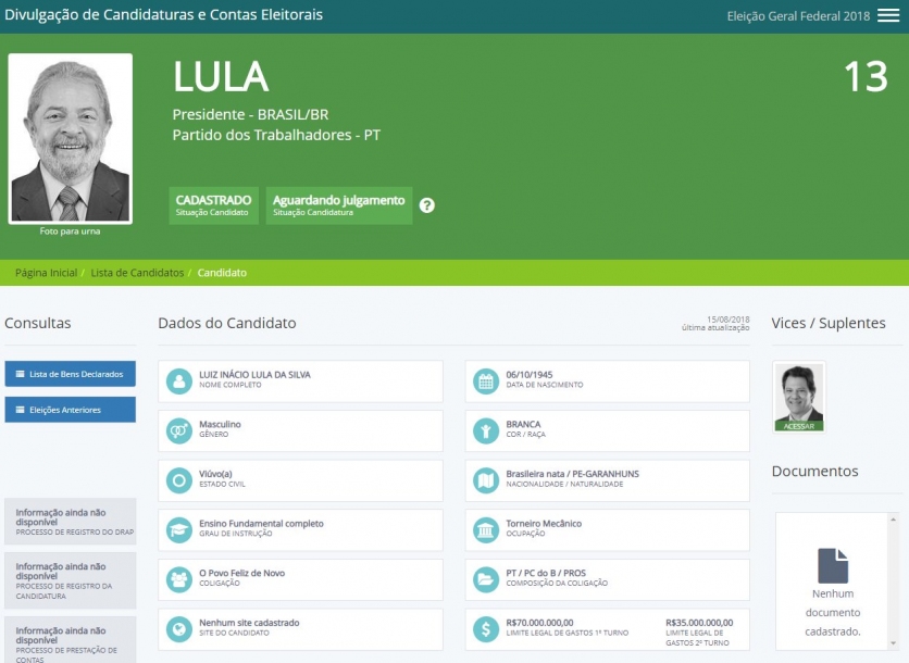 Condenado e preso pela Lava Jato, Lula registra candidatura