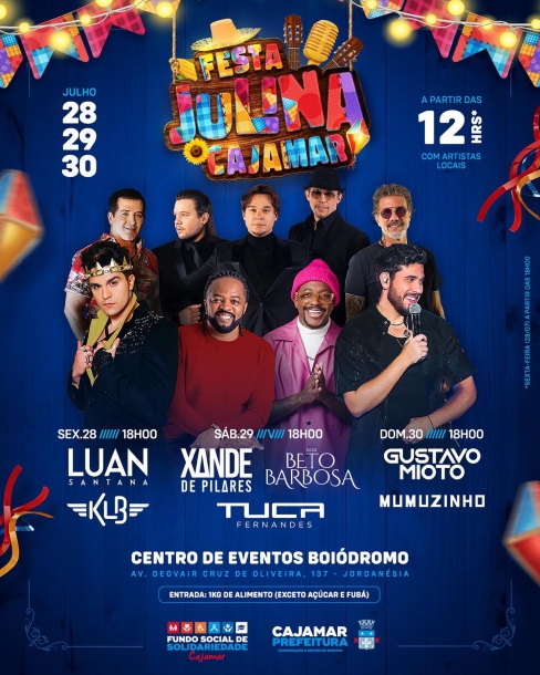 Festa Julina de Cajamar traz shows de Luan Santana, Xande de Pilares, Gustavo Mioto e muito mais
