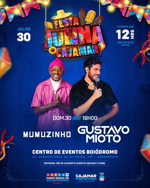 Último dia da Festa Julina de Cajamar traz Mumuzinho e Gustavo Mioto para agitar a região