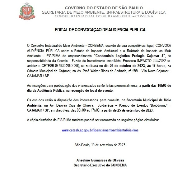 EDITAL DE CONVOCAÇÃO DE AUDIÊNCIA PÚBLICA CONSEMA