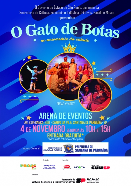 Espetáculo ‘O  gato de botas no aniversário da cidade’ se apresenta em Santana do Parnaíba